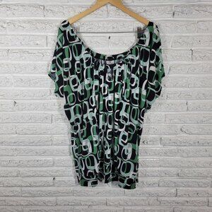 Worthington Womens Top 2X Plus Tunic Dolman Sleeve Green Geometric GEO170E